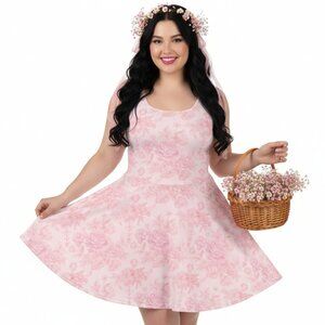Cottagecore Pink Floral Fit & Flare Dress
